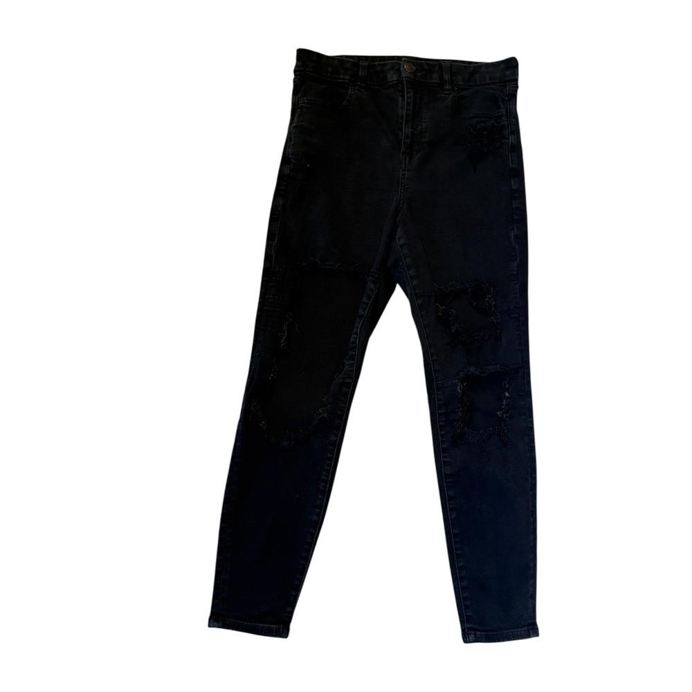 American Eagle Curvy Hi-Rise Jegging Black Distressed Ripped Jeans Size 10 Short